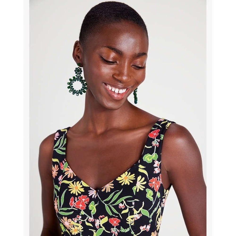 Kate Spade Rooftop Garden Floral Grace Dress Black Midi Fit Flare Sz 10 NEW - Picture 9 of 16